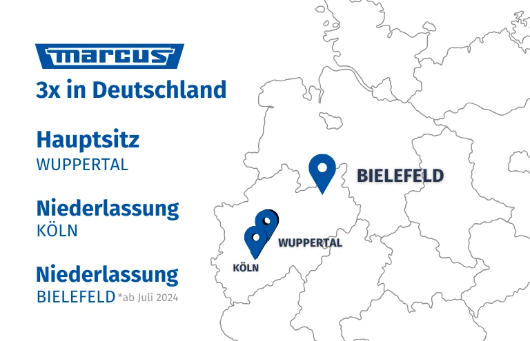 Karte mit den 3 Standorten von Marcus Transport in Deutschland