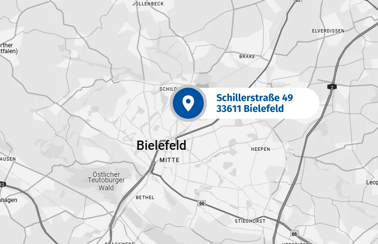 Karte mit dem neuen Standort von Marcus Transport in Bielefeld